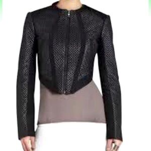 BCBG MaxAzria Hansen Quilted Faux Leather Moto Cropped Jacket Small Black